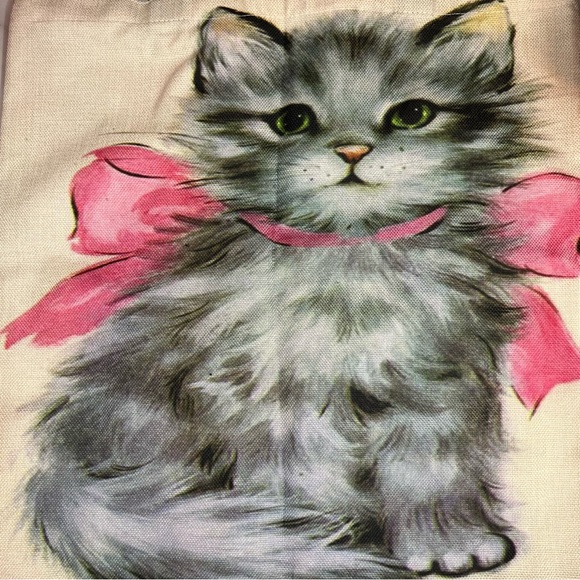 Eco-Friendly Gray Persian Kitten with Pink Bow Folding Tote Bag - Picture 7 of 13